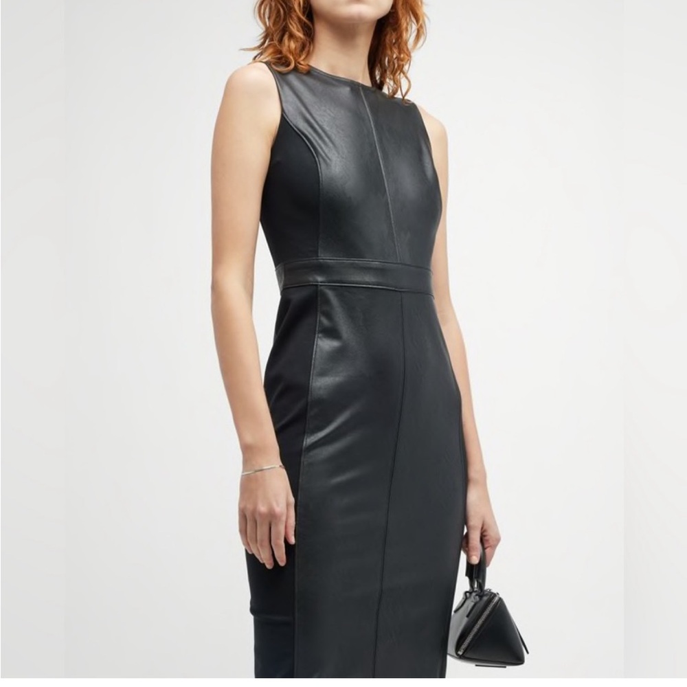 NWT Spanx black faux leather, mixed media dress